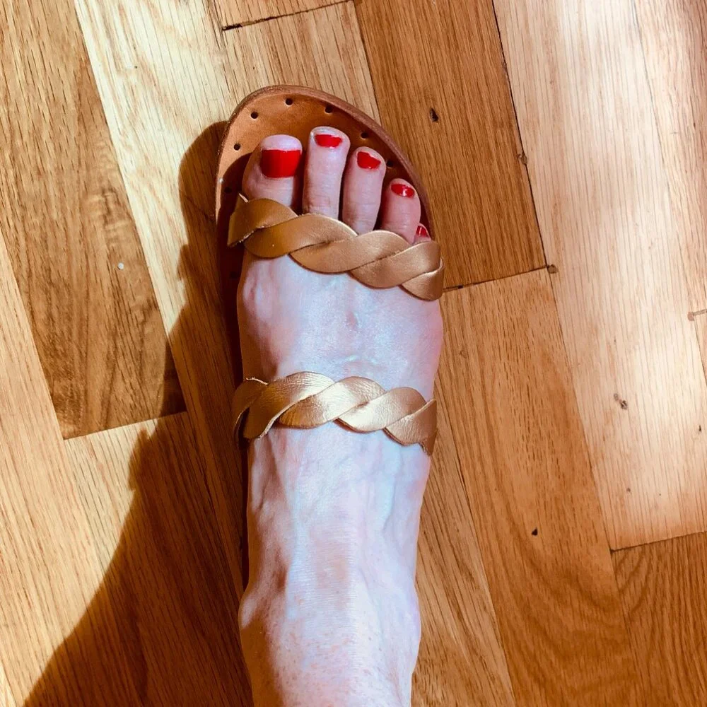 beek Tan Braided Leather Slide Sandals